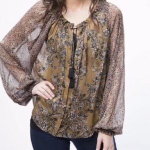 FREE PEOPLE Hendrix Top Long Sleeve Tie Neck Peasant Blouse Size Medium
